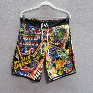 Marvel Men Swimwear Medium Yellow‎ Trunks Capitan America Comic Book Graphic